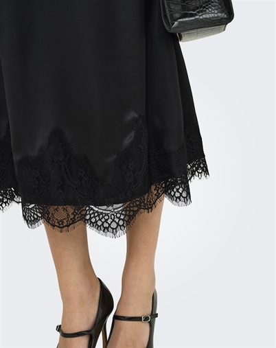 Only - ONLBella Satin Lace Nederdel - Black